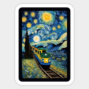 Starry night style train painting Sticker